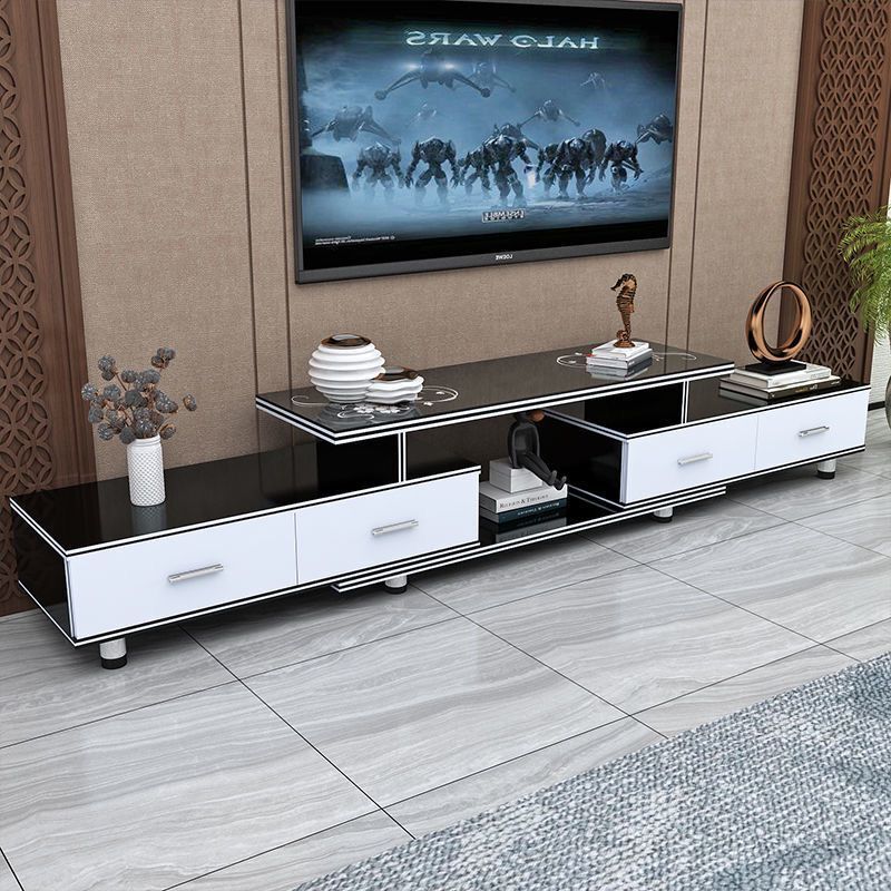 Tempered glass extendable tv stand & coffee table set - minimalist modern european style for small apartments - home living room tv cabinet