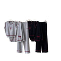 new arrival: letter print sleeveless pullover knit top, cardigan jacket, and casual wide-leg pants three-piece set for women