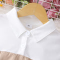 Children's long-sleeve collared button-up color block dress