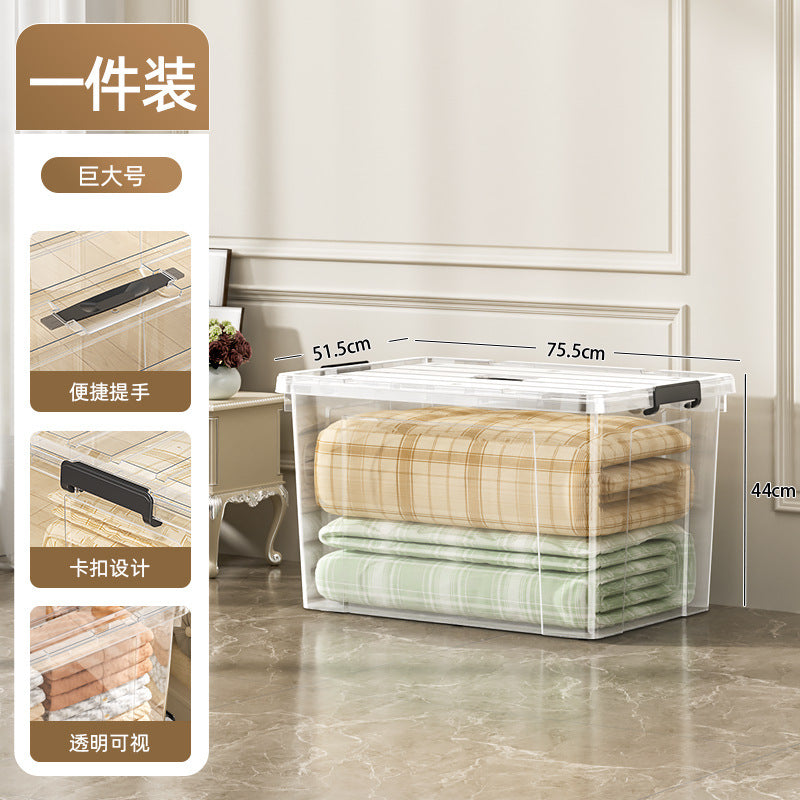 Transparent extra-large storage bin with lid - plastic household clothes organizer - oversized storage and organization box