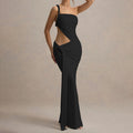 european and american cross-border summer sexy one-shoulder backless bandeau dress fashion solid color tie-up ruched maxi dress