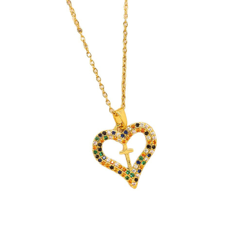 [titanium steel] cross-border popular full zirconium love cross necklace for women, accessible luxury fashion, high-end sweater chain accessories