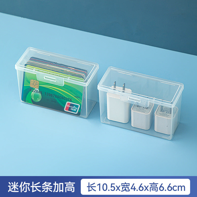 Desktop long rectangular storage box with lid grid transparent storage box flip plastic data cable storage box