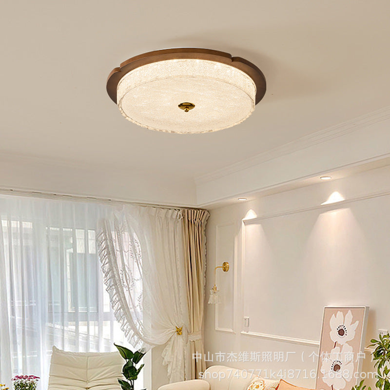 Medieval walnut round ceiling lamp with ice crackle glass soft light bedroom master bedroom secondary bedroom balcony corridor