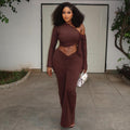 European and american style cross-border fashion women's pleated bodycon skirt set - solid color, asymmetrical neckline, long sleeve, one-shoulder tight dress