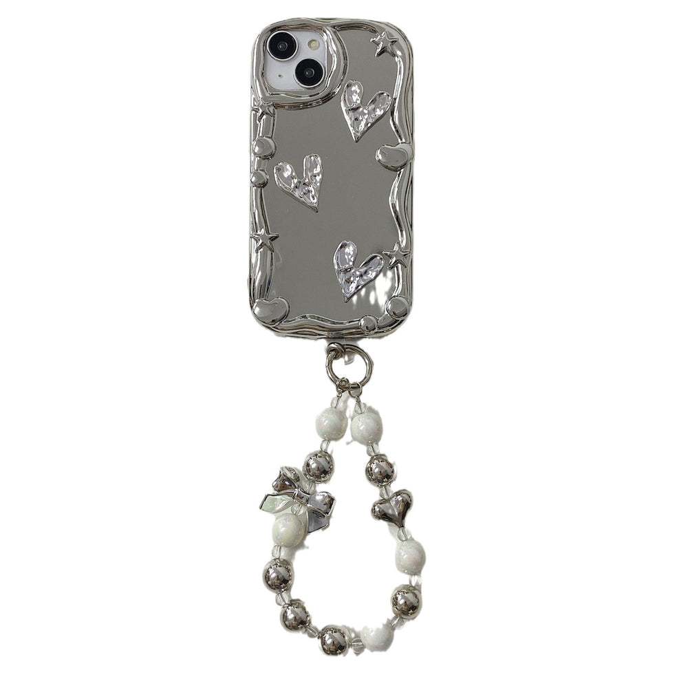 Three-dimensional wave electroplating suitable for apple 16pro bear mobile phone case iphone11 bead bracelet tpu protective cover
