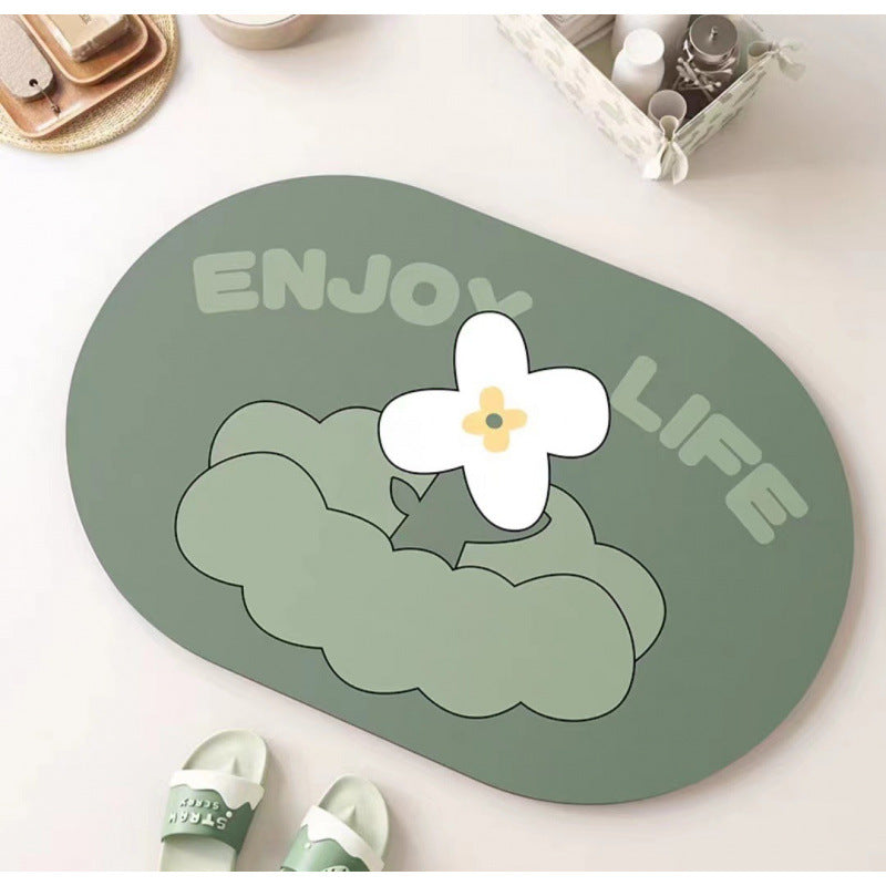 Daisy diatomaceous earth bath mat - absorbent, non-slip, quick-drying floor mat for home bathroom, toilet, and entryway