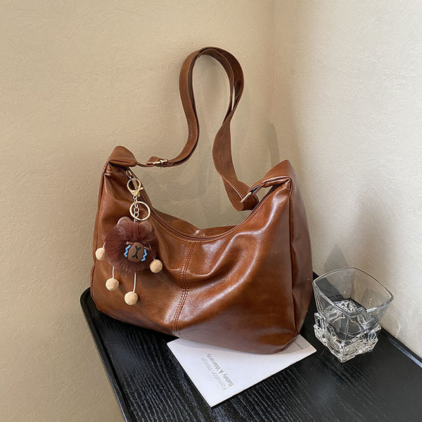 Oil wax leather big bag women's 2025 new trendy winter retro versatile tote bag fashion casual shoulder messenger bag