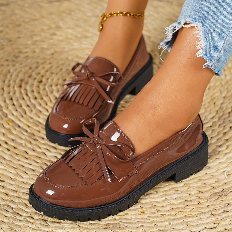 plus size loafers for women, new 2026 spring/autumn collection, patent leather bow mary janes, casual shoes for women