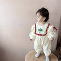 Baby rompers autumn winter female baby fleece-lined haki rompers newborn jacquard cherry heattech rompers haki