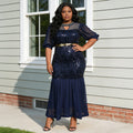 African cross-border supply  new women's plus size round neck rhinestone sequin evening party dress