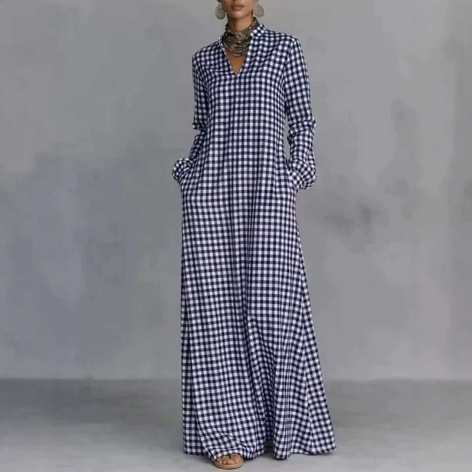 European and american cross-border  independent station y2 fashion women's plaid loose slimming look long knee-length shirt skirt casual