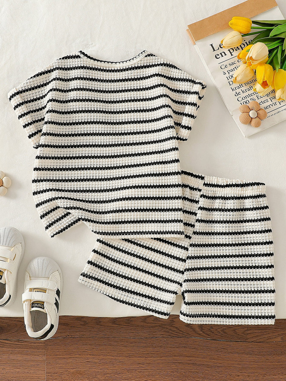 summer new arrival: cross-border e-commerce striped textured knitted casual pants two-piece set for kids