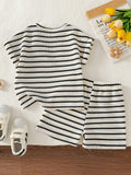summer new arrival: cross-border e-commerce striped textured knitted casual pants two-piece set for kids