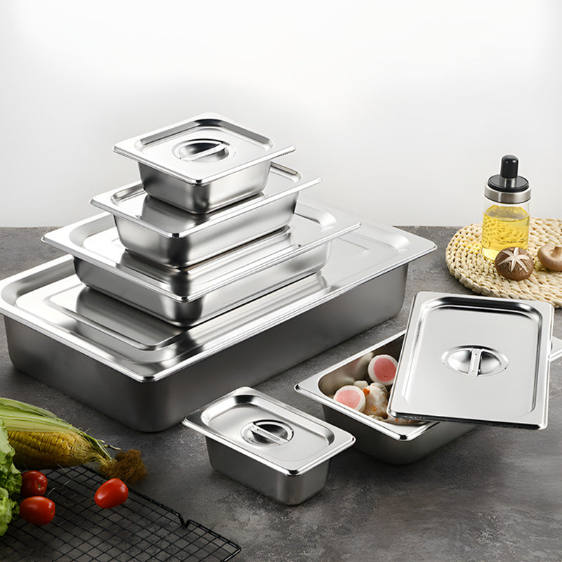 304 stainless steel portion basin fast food restaurant serving basin milk tea shop portion box square basin with lid canteen serving basin