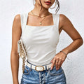 cross-border summer square neck tank top - slim fit, ruched waist, figure-flattering, versatile sleeveless top with unique design