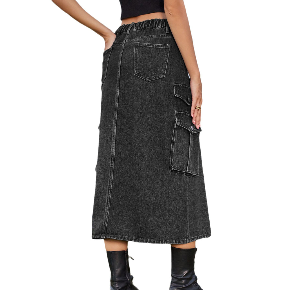 Fashion cross-border women's clothing  new arrival american hot girl elastic waist denim workwear casual mid-length skirt skirt