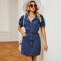 Wishfashion cross-border foreign trade independent station new arrival  washed belt style denim dress mid-length skirt for women