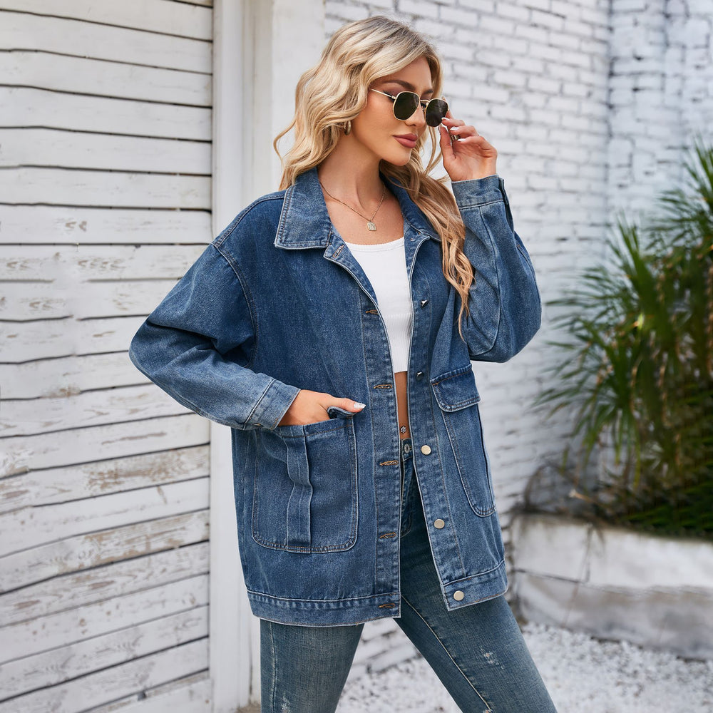 Ebay european and american cross-border foreign trade women's clothing autumn new  independent station washed casual denim jacket tops
