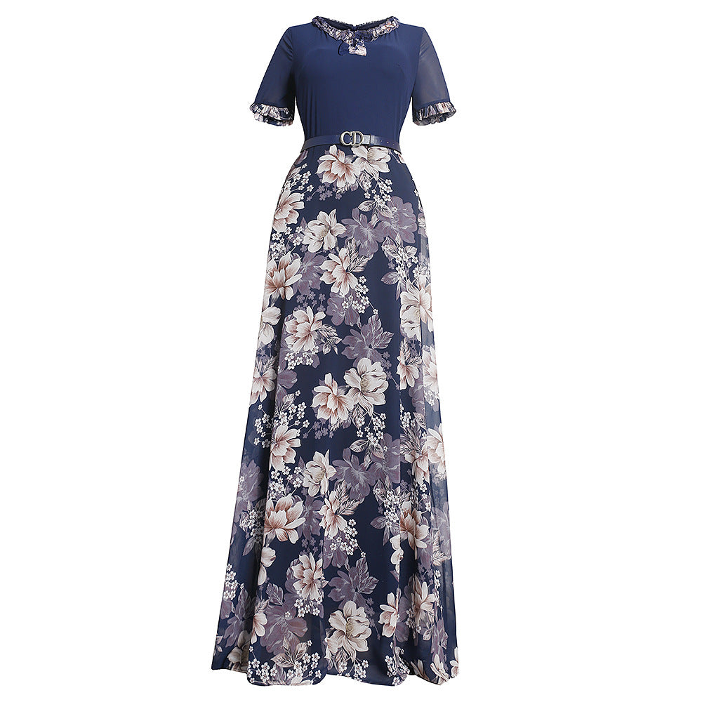 African plus size women's clothing cross-border e-commerce patchwork maxi dress floral chiffon dress  source in stock