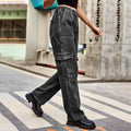 American retro european and american cross-border  new washed semi-elastic design stylish denim workwear casual pants for women