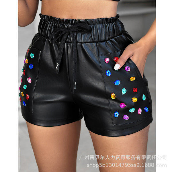 WMQY0005 New 2024 European and American color hot diamond PU shorts