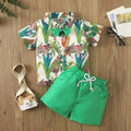 Amazon new spring/summer boys' leaf print short sleeve and shorts set - beach vacation style two-piece outfit