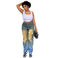 European and american style straight-legjeans  cross-border women's street ripped washed dyed distressed jeans