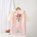 Infant and toddler spring/autumn casual outing outfit for baby girls, super cute and stylish two-piece set with overalls, perfect for 100-day celebrations and trendy wear