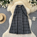 Vintage plaid patchwork a-line midi skirt - women's high-waisted, slimming, commute-friendly, elastic waist skirt - autumn  collection