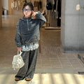 Girls' outfit set:  spring/autumn new korean style striped hoodie and wide-leg pants two-piece casual trendy set for mid-to-large children