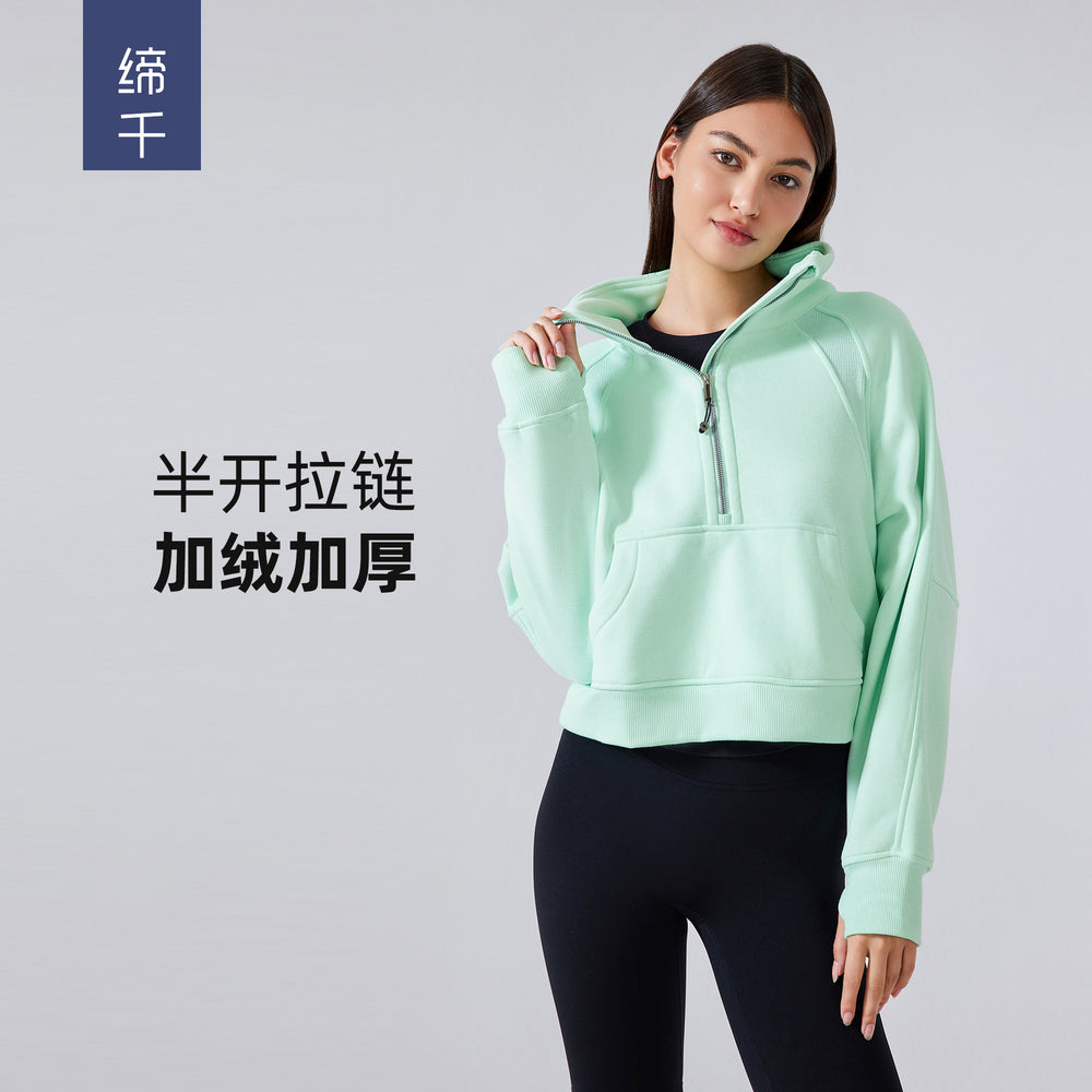 Half-zip high stand collar pullovertops women's fall and winternew arrivaloutwearheattech fleece thickened sports sweatshirtdaw150
