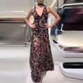 european and american export women's clothing: high-end, exquisite dress - vacation-style printed v-neck backless maxi a-line dress