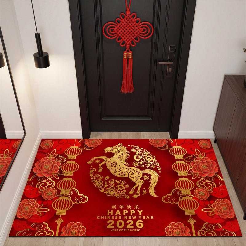 2026 year of the horse new year spring festival red doormat festive entrance mat entrance foot mat dust removal doorway carpet