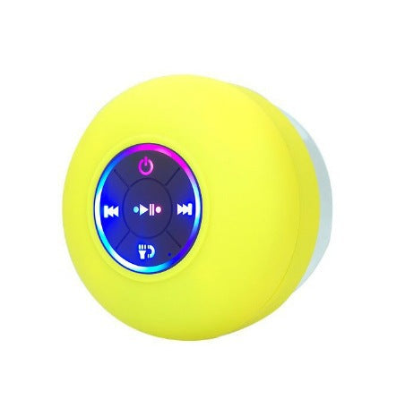 Bathroom waterproof wireless bluetooth speaker with color-changing lights, suction cup mount, mini outdoor rechargeable desktop speaker