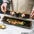 Japanese-style black gold-plated ceramic steak plate - solid color retro dinnerware for home use - pasta plate, sushi plate, vegetable plate