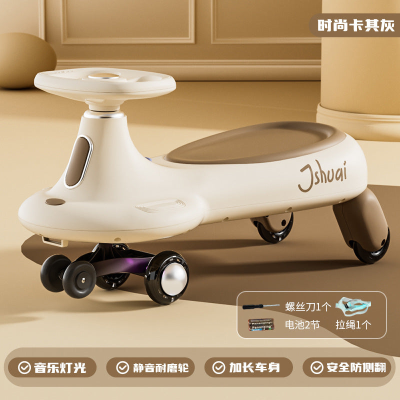 Kids twist car universal wheel model anti-rollover slip car music flash wheel balance rocking car model anti-rollover