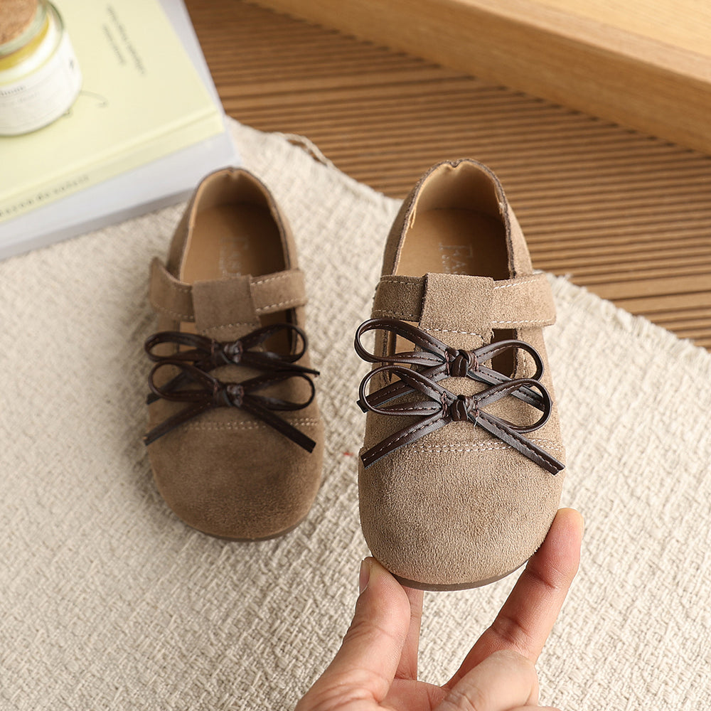 Vancahao  spring new arrivalkidsfashion double bowsgirlretro birkenstock shoes soft bottom casualflats