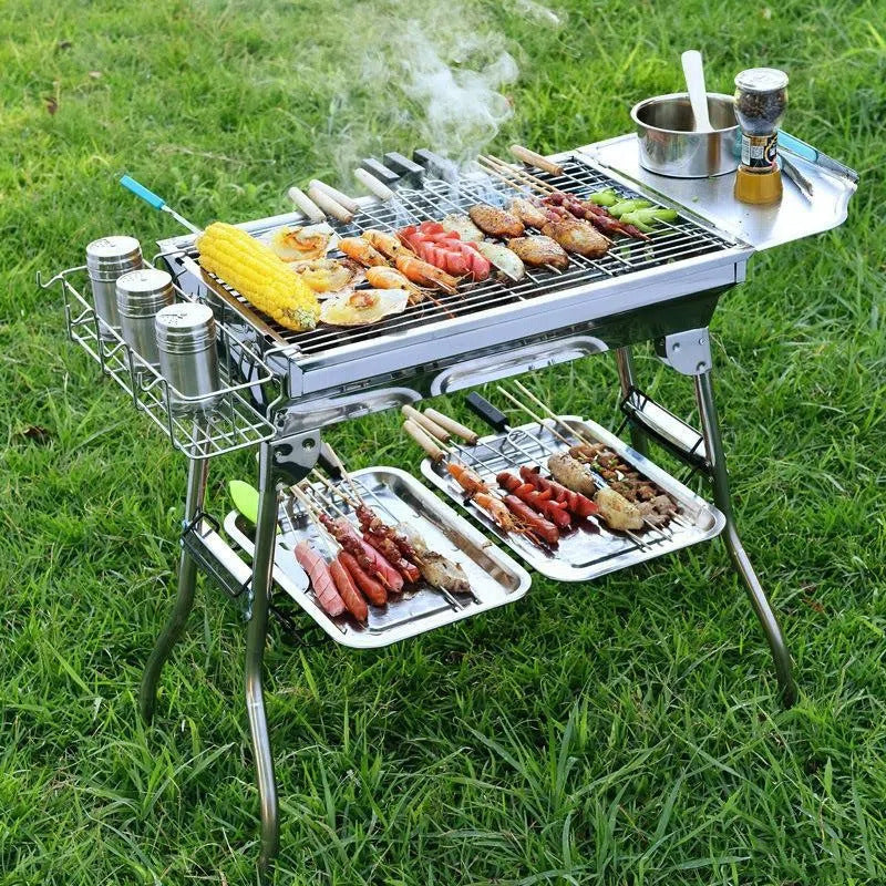 Portable bbq grill iron mesh stainless steel mesh bbq rack outdoor camping home charcoal grill folding stove