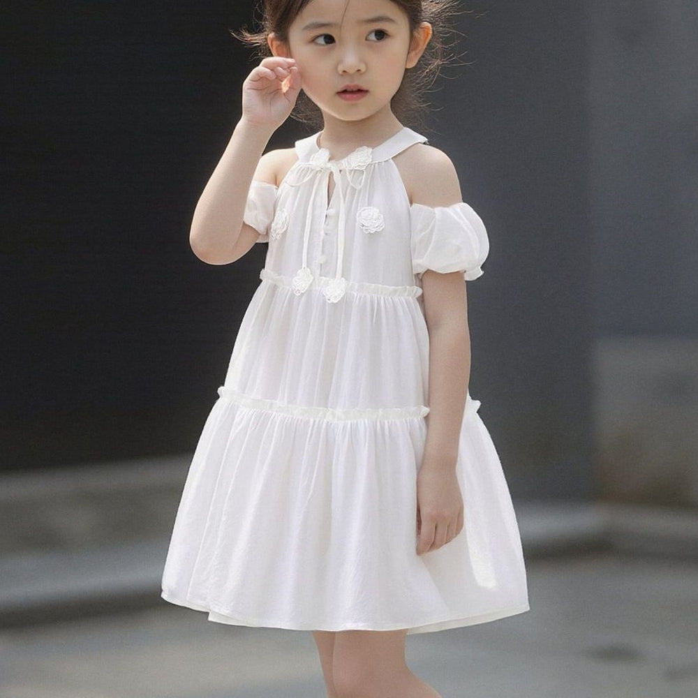 White girls' dress - new summer korean style floral embroidery princess dress - stylish baby dress
