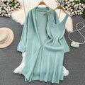 Soft and lazy style easiest for matchloose medium longknittingsweateroutweartwo-piece setv neck vest hip-covering dress