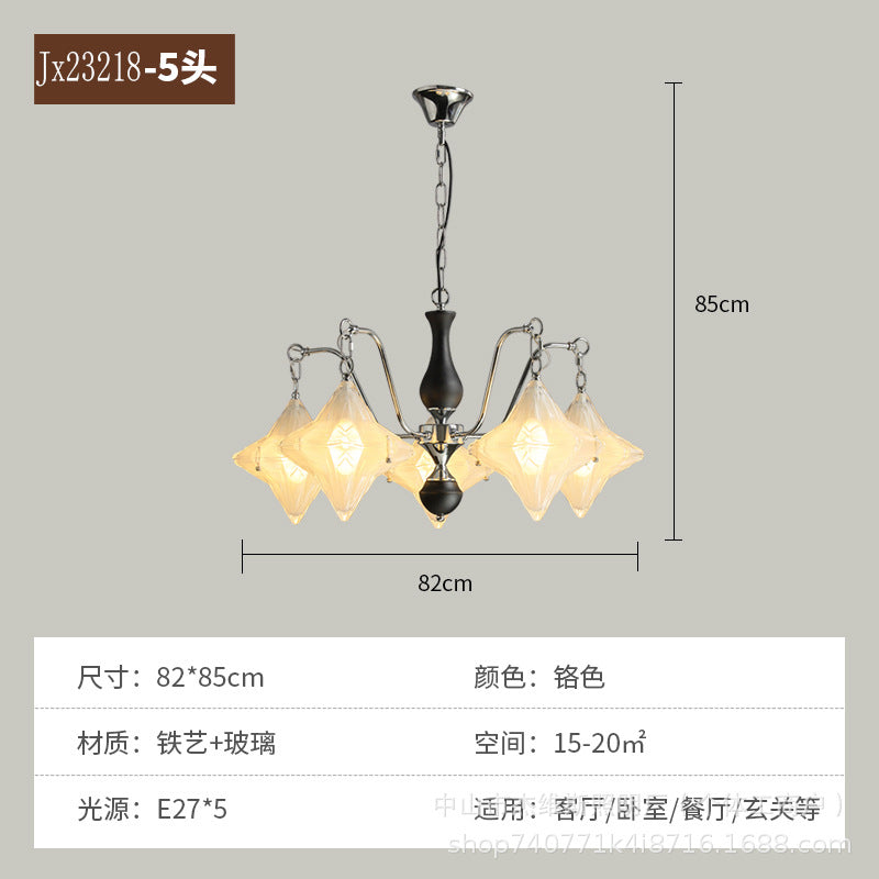 Diamond pleated glass table lamp wall lamp chandelier silver chrome metal retro cream style bedroom bedside bay window soft light