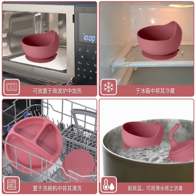 Cross-border children's silicone plate set Baby complementary food grid plate Love plate Maternal and infant feeding tableware set