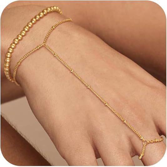European and american new fashion minimalist bracelet finger bracelet 14k gold plated layered stackable women's jewelry bracelet