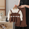 Girls' knit sweater set: autumn  new collection - round neck sweater with suspender skirt and pants two-piece outfit