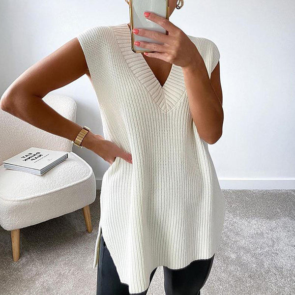 Spot, European and American sweaters,  new autumn and winter V-neck  loose sleeveless vest pullover knitted sweater women
