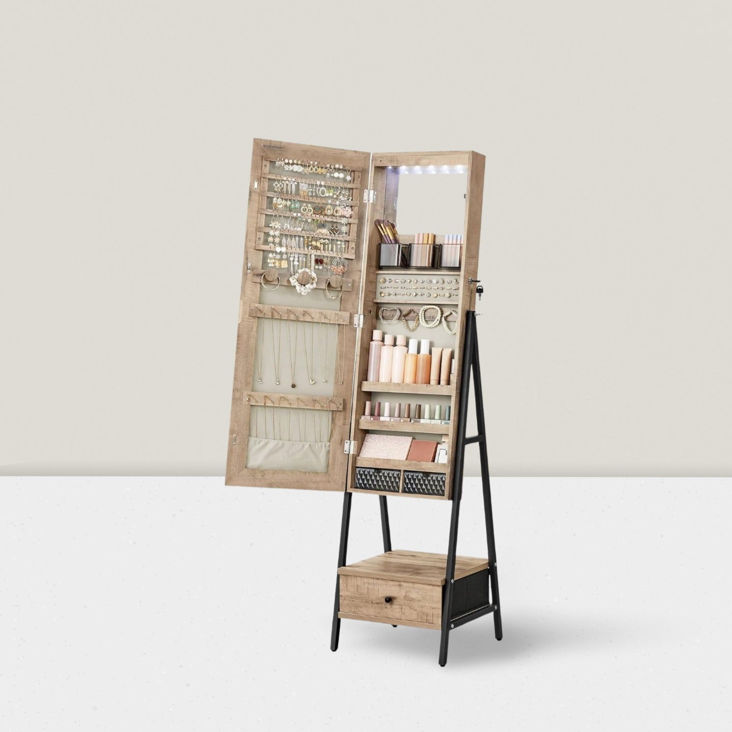 Solid wood floor-to-ceiling full-length mirror full-length mirror cabinet multi-functional bedroom rotating jewelry storage fitting mirror home