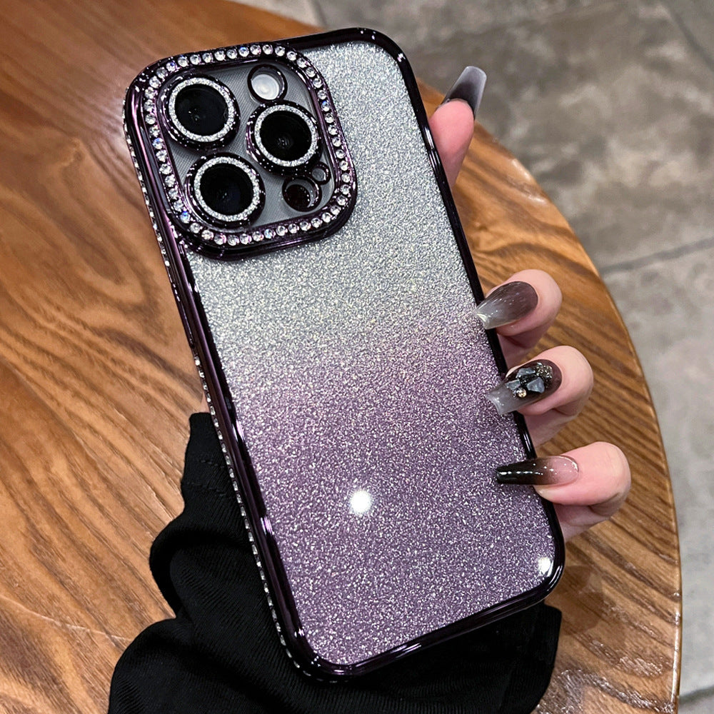 Suitable for apple 16promax electroplated glitter luxury rhinestone high-end mobile phone case iphone17 magnetic holder