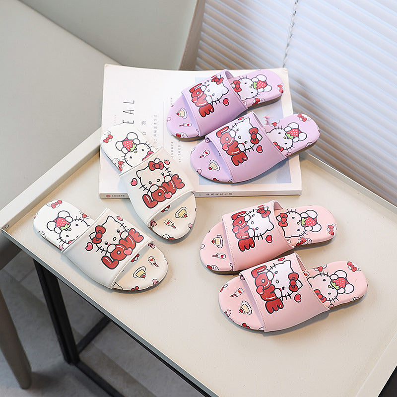Vancahao slippers  summer new girls' fashion cartoon cat sandals & slides - big kids' indoor/outdoor flip-flops