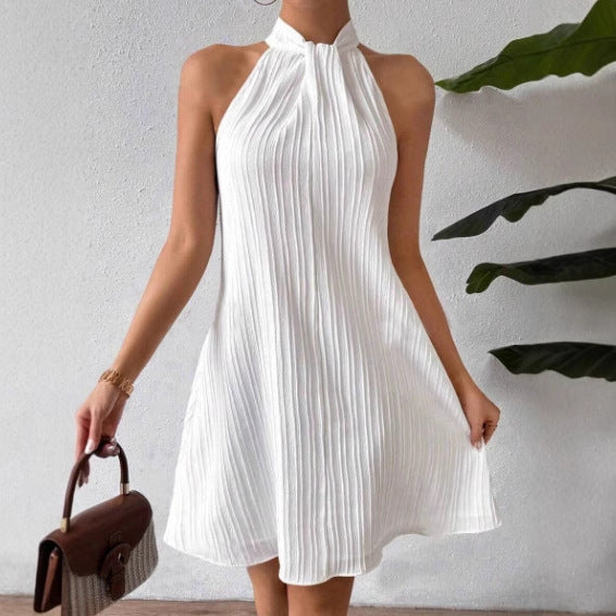 2025 spring and summer new European and American   women's neck dress pleated and drape cross skirt